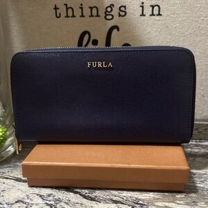 Furla Dark Blue Wallet with Gold Details
